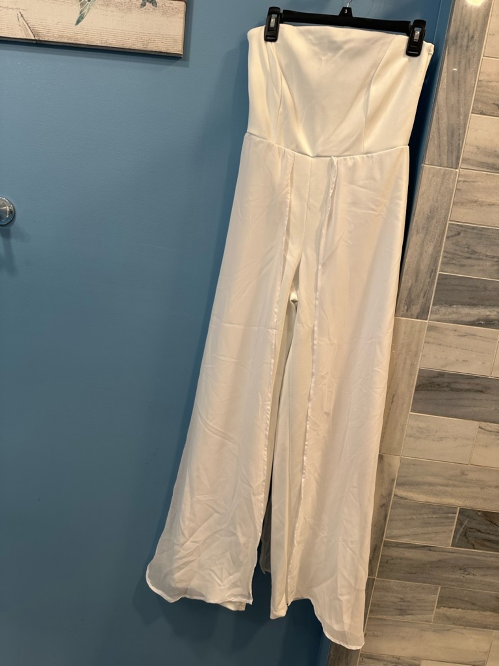 New York & Company White Strapless Wide-Leg Jumpsuit
